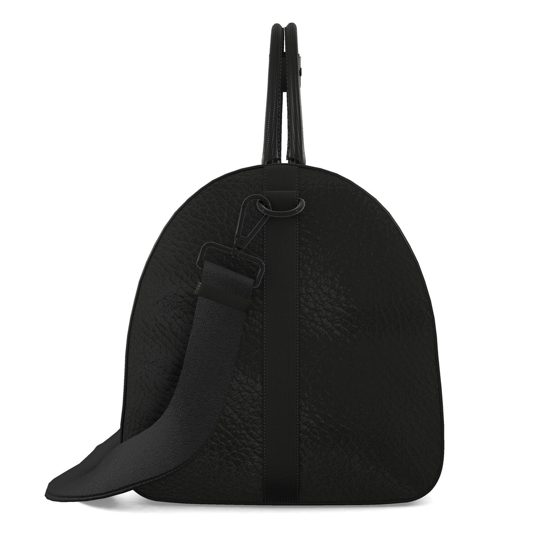 S7 PRISM duffle bag featuring black triangular lattice on a heather-gray background with a single cobalt-blue S7 logo.
