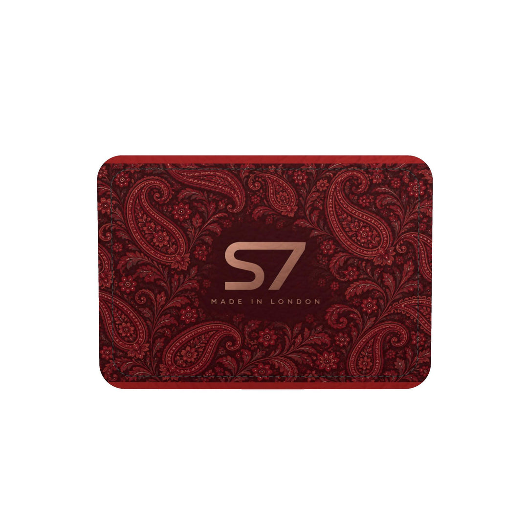 S7 Paisley Rouge burgundy duffle bag with centered rose-gold S7 monogram