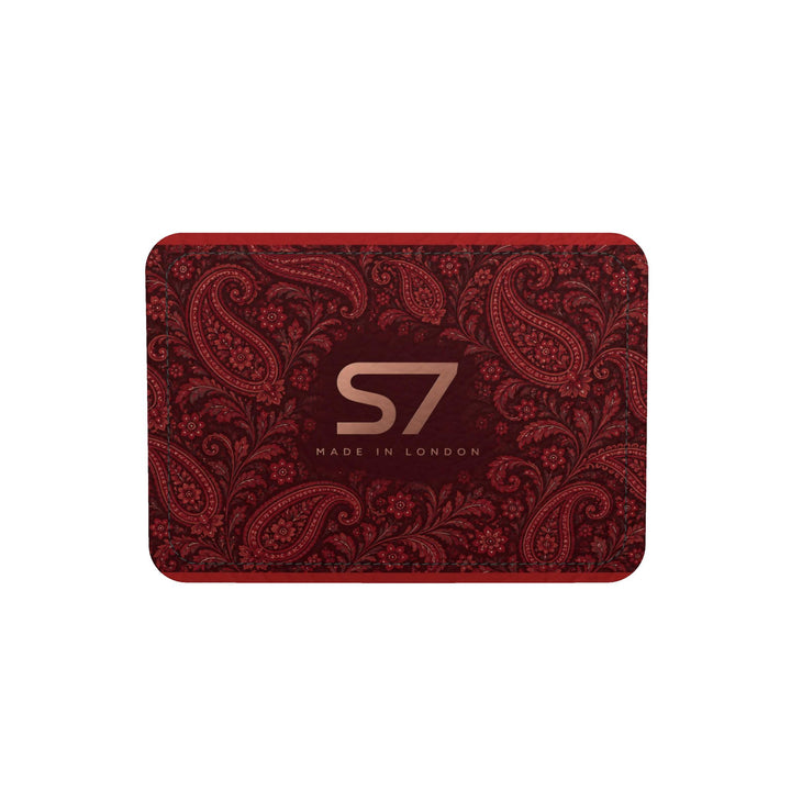 S7 Paisley Rouge burgundy duffle bag with centered rose-gold S7 monogram