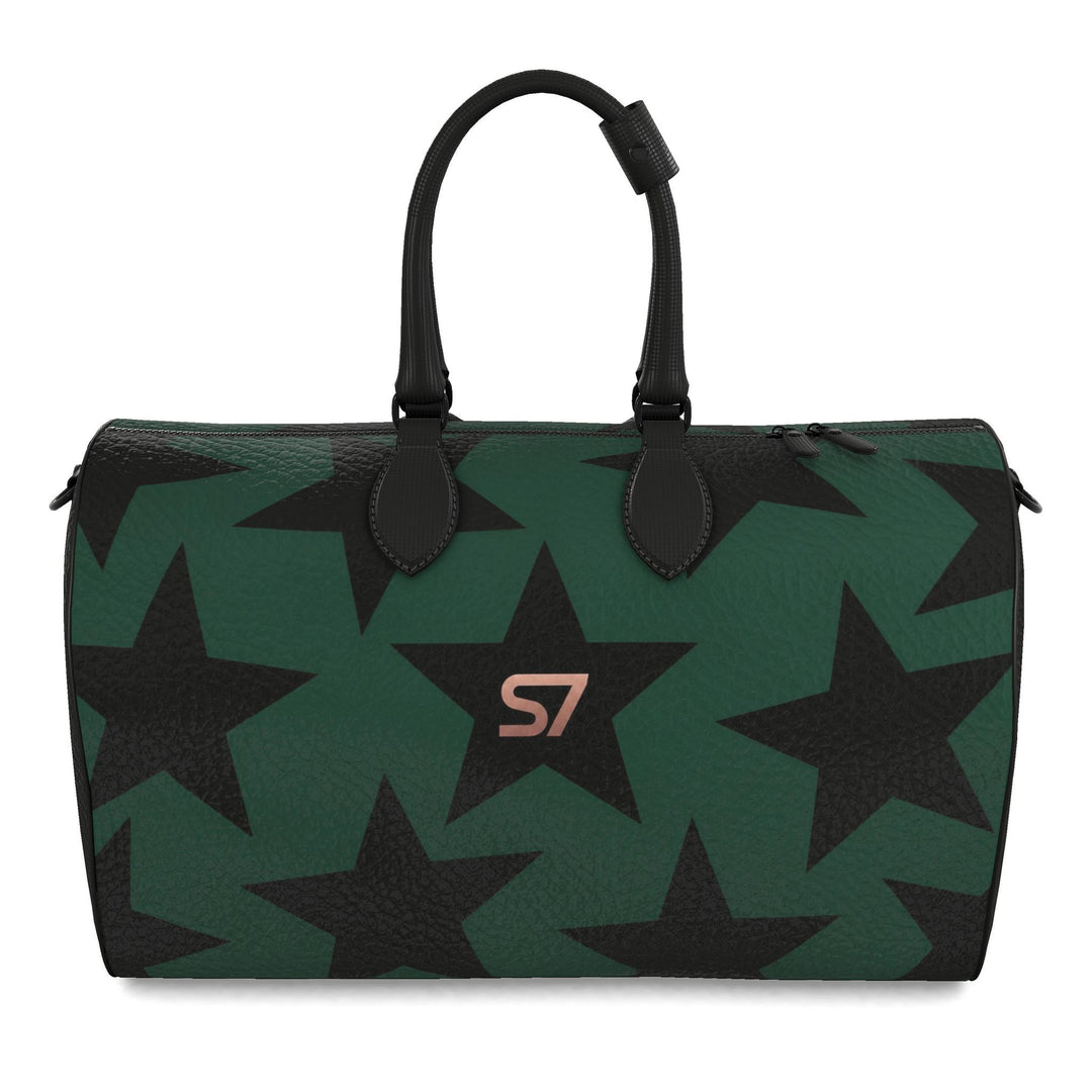 S7 Forest Star duffle bag with black stars on a deep green background