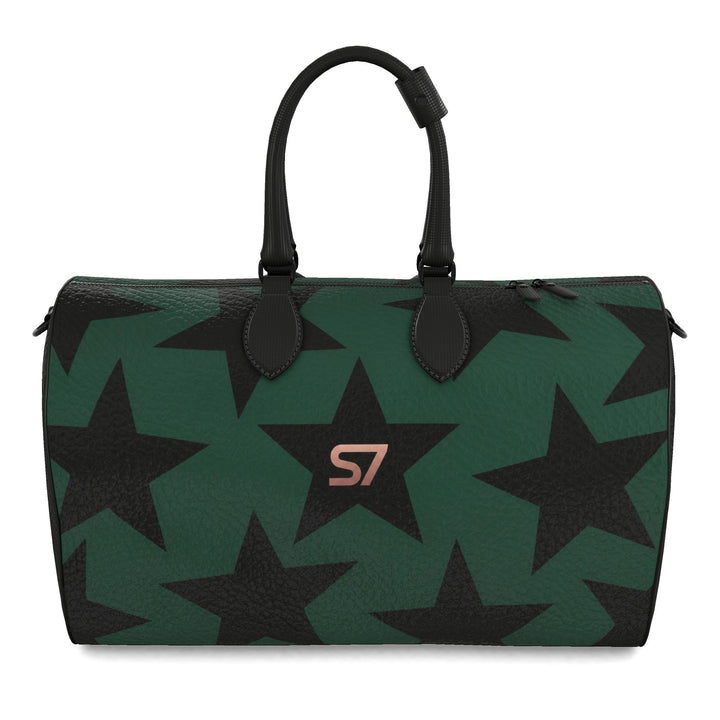 S7 Forest Star duffle bag with black stars on a deep green background