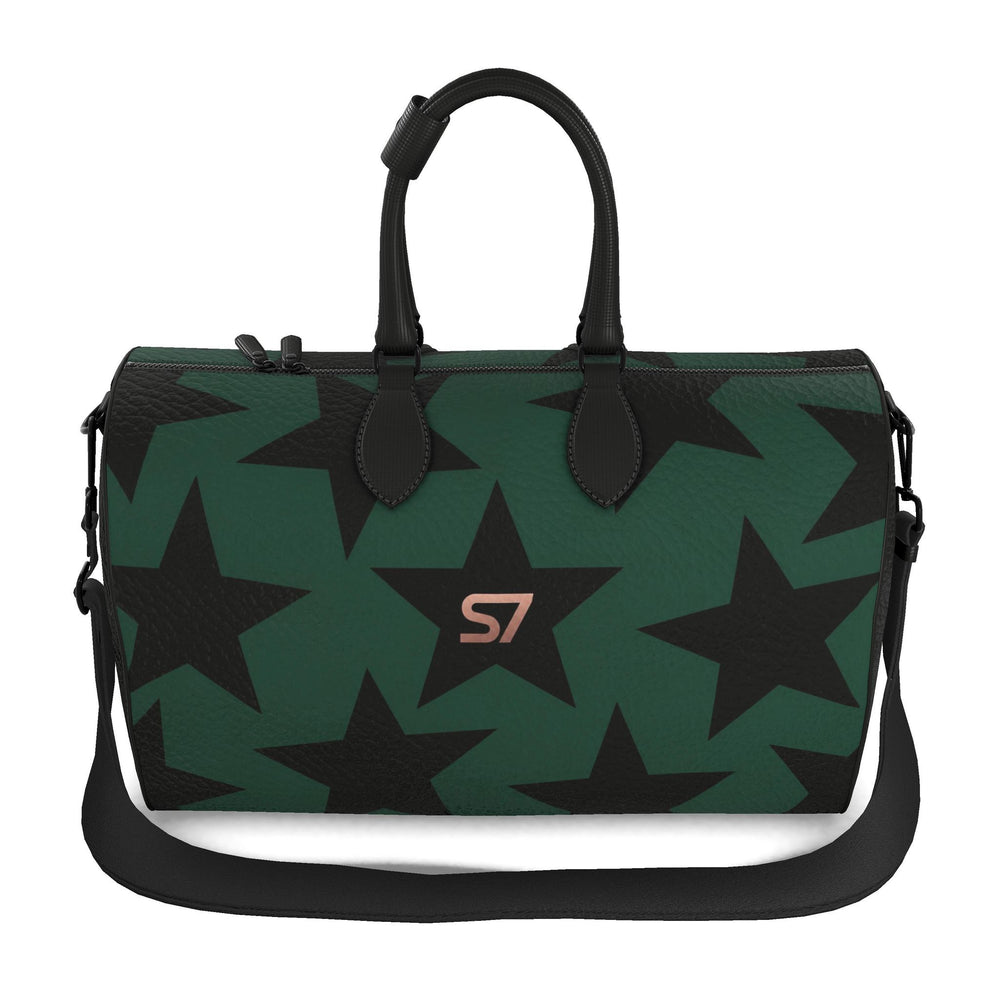 S7 Forest Star duffle bag with black stars on a deep green background