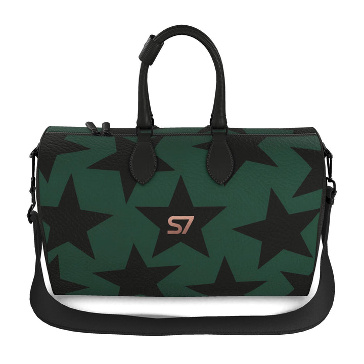 S7 Forest Star duffle bag with black stars on a deep green background