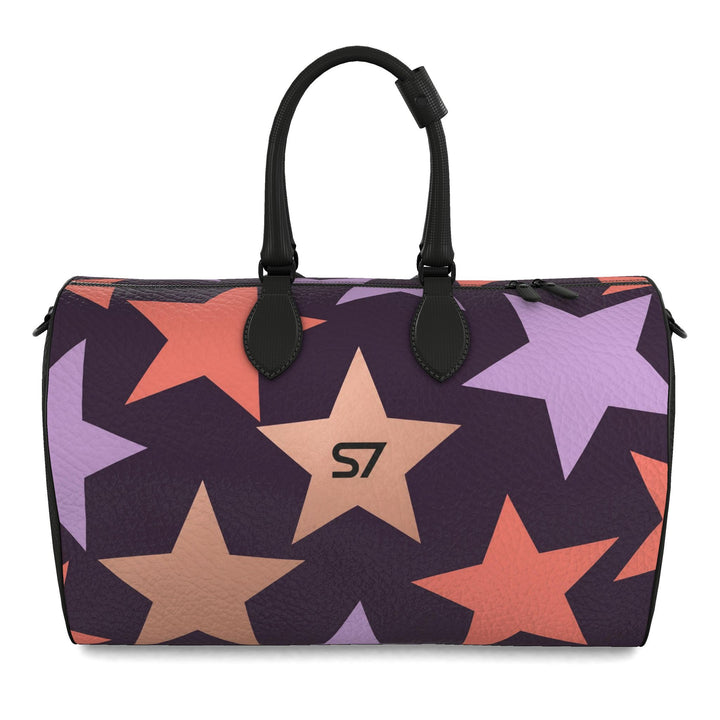 S7 Twilight Star purple duffle bag with lavender, coral, and rose-gold-tone stars