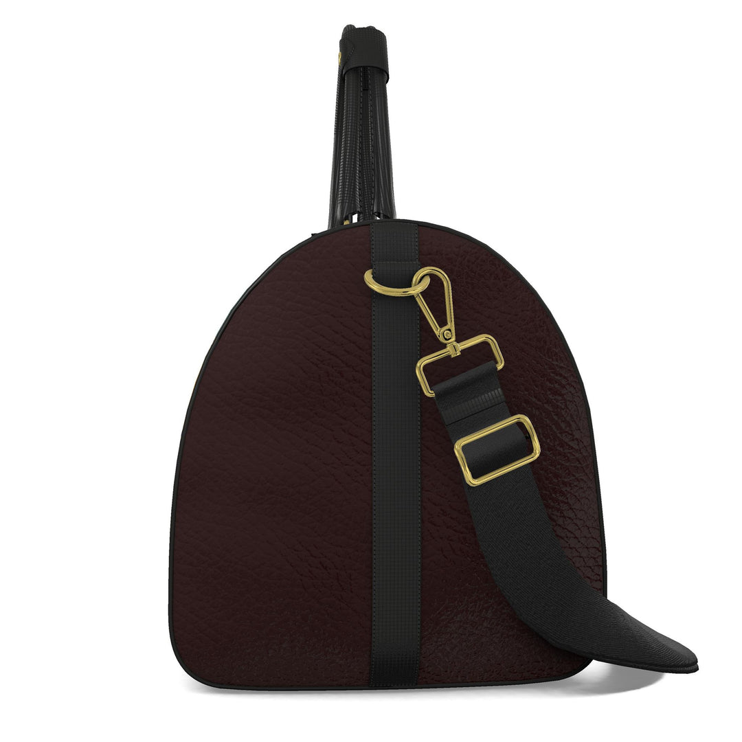 S7 Harlequin Royale Jewel Mosaic leather duffle bag with multicolor diamond print, gold-tone details, burgundy side panels, and black handles.