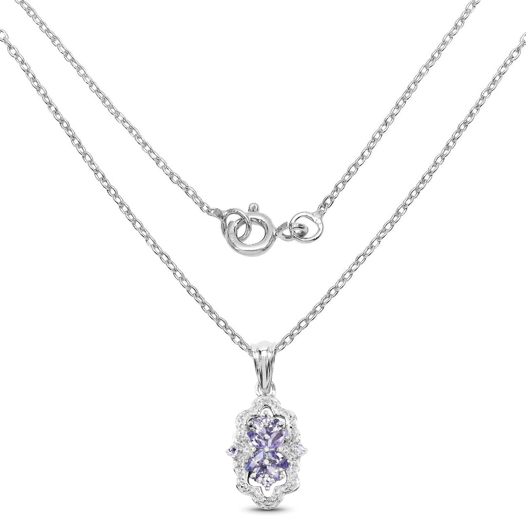 1.03 Carat Genuine Tanzanite &amp; White Topaz .925 Sterling Silver Pendant