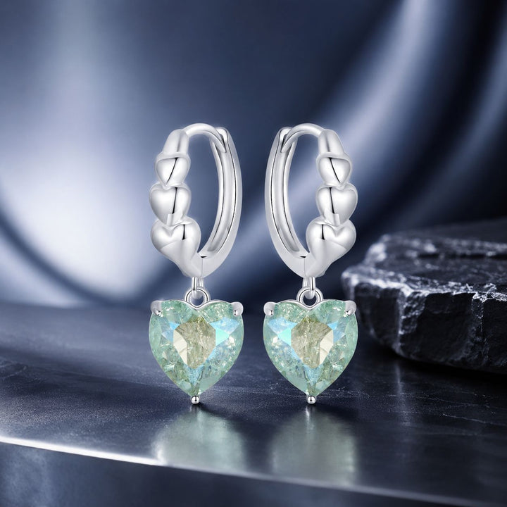 925 Sterling Silver Earrings with Transparent Glass, Plated White Gold, Size 23x8.5mm for Women