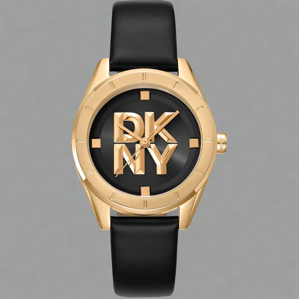 DKNY women's black dial gold logo analog Watches