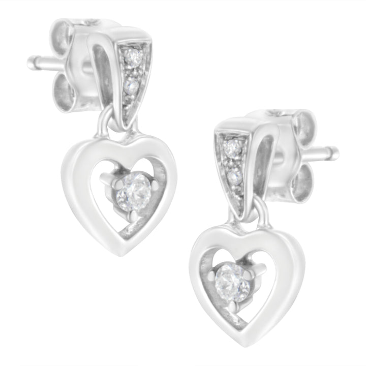 14K White Gold 1/6 Cttw Diamond Dangle Heart Stud Earrings (H-I, SI2-I1)
