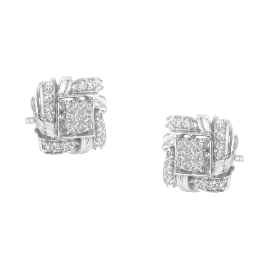 .925 Sterling Silver 1/2 Cttw Round-Cut Diamond Stud Earrings (I-J Color, I1-I2 Clarity)