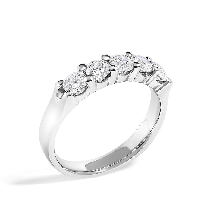 14K White Gold 1.00 Cttw Diamond 5 Stone Band Ring
