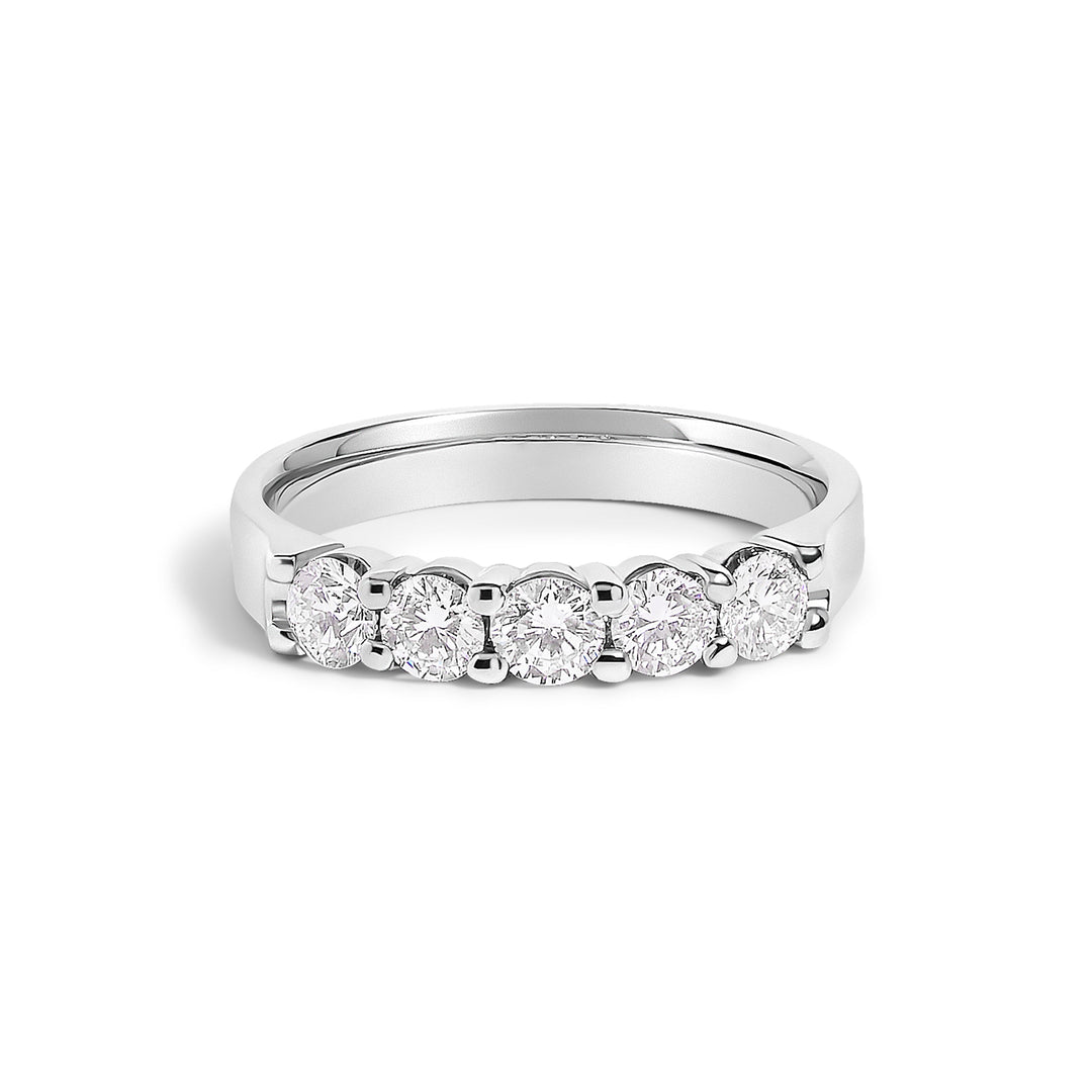 14K White Gold 3/4 Cttw Diamond 5 Stone Band Ring