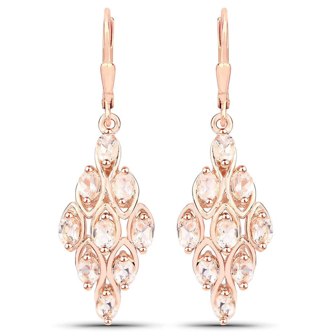 18K Rose Gold Plated 2.70 Carat Genuine Morganite .925 Sterling Silver Earrings