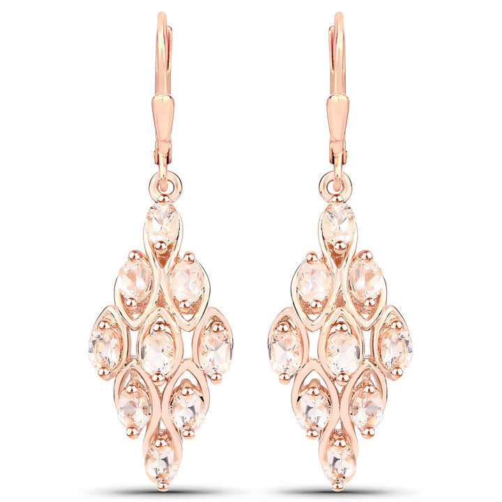 18K Rose Gold Plated 2.70 Carat Genuine Morganite .925 Sterling Silver Earrings