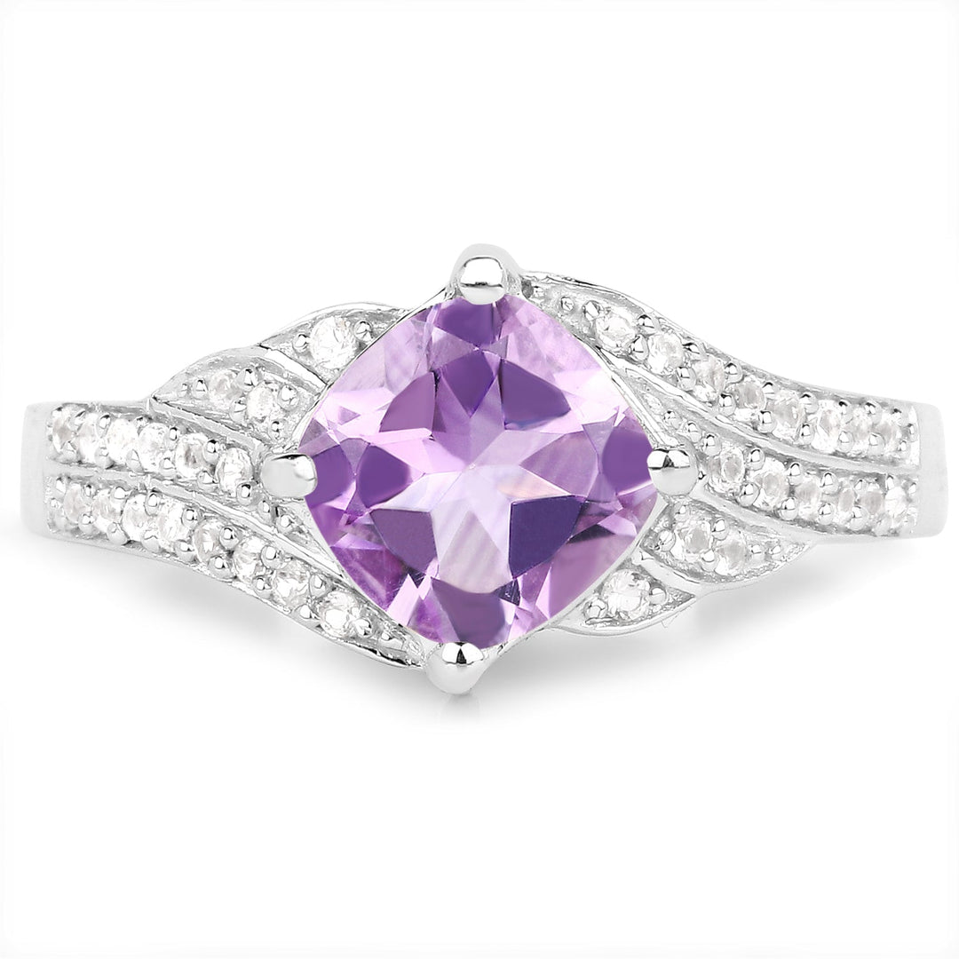 1.32 Carat Genuine Amethyst &amp; White Topaz .925 Sterling Silver Ring