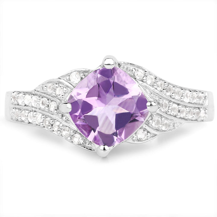 1.32 Carat Genuine Amethyst &amp; White Topaz .925 Sterling Silver Ring