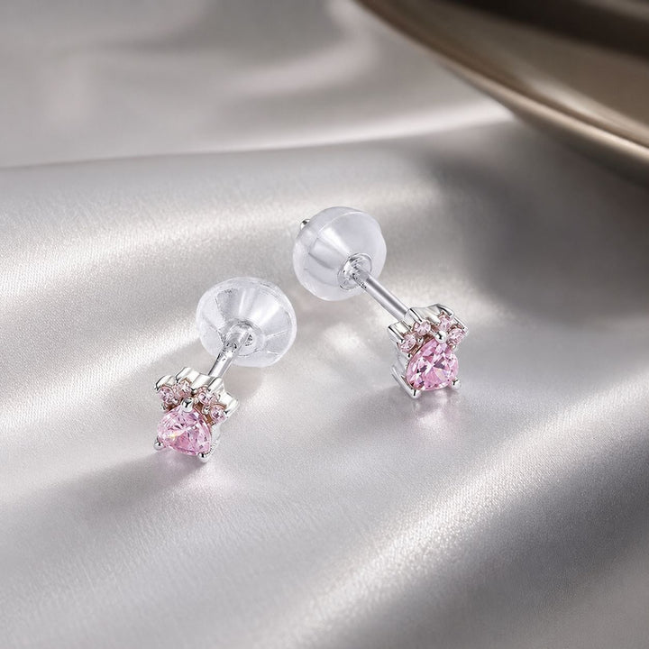 925 Sterling Silver Earrings with Plated Platinum and Pavé Set CZ, 0.4cm for Women