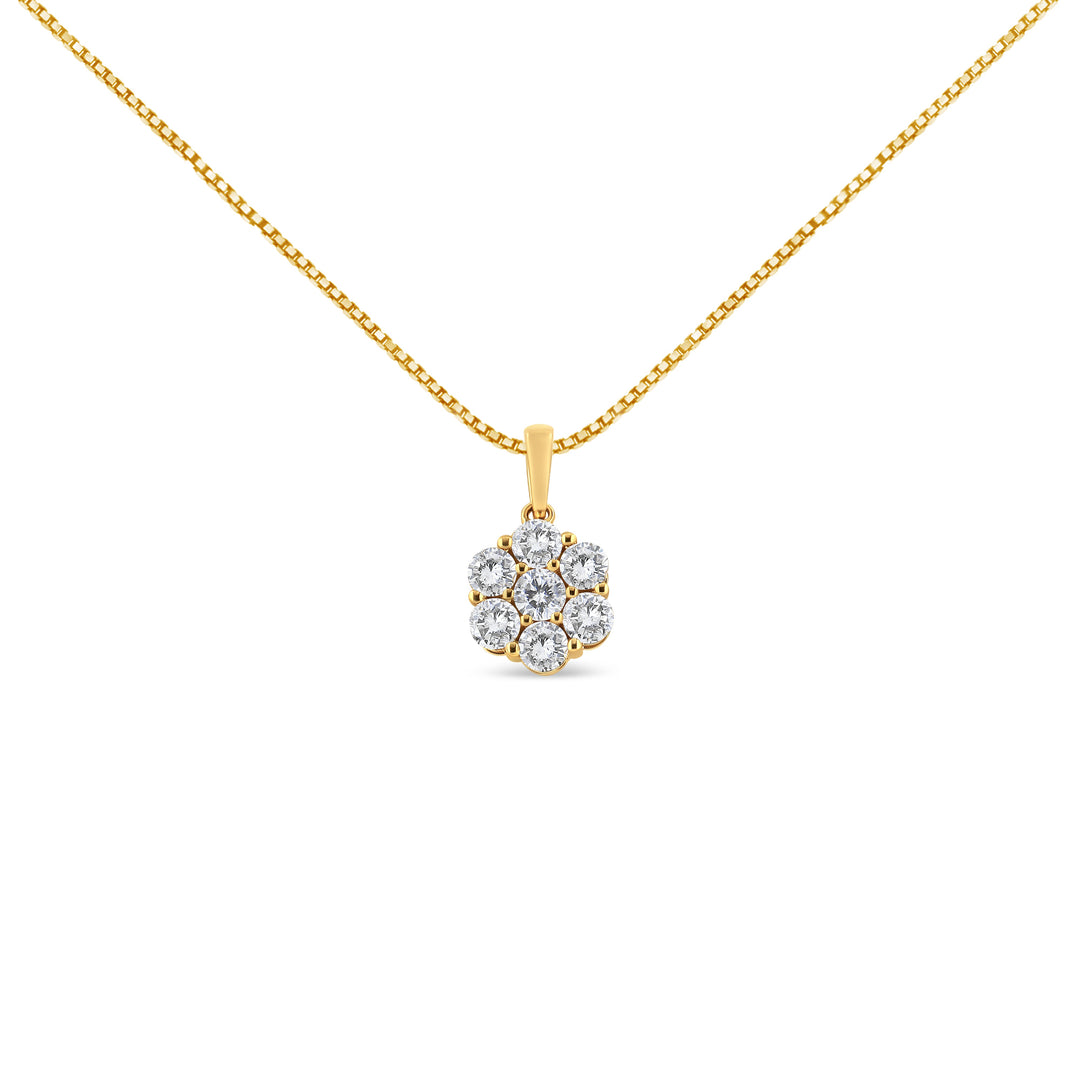 14K Yellow Gold 2.00 Cttw Brilliant Round-Cut Diamond 7 Stone Flower Cluster 18" Pendant Necklace (H-I Color, SI2-I1 Clarity)