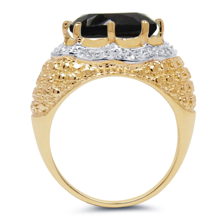 14K Yellow Gold Plated 4.73 Carat Genuine Smoky Quartz &amp; White Topaz .925 Sterling Silver Ring
