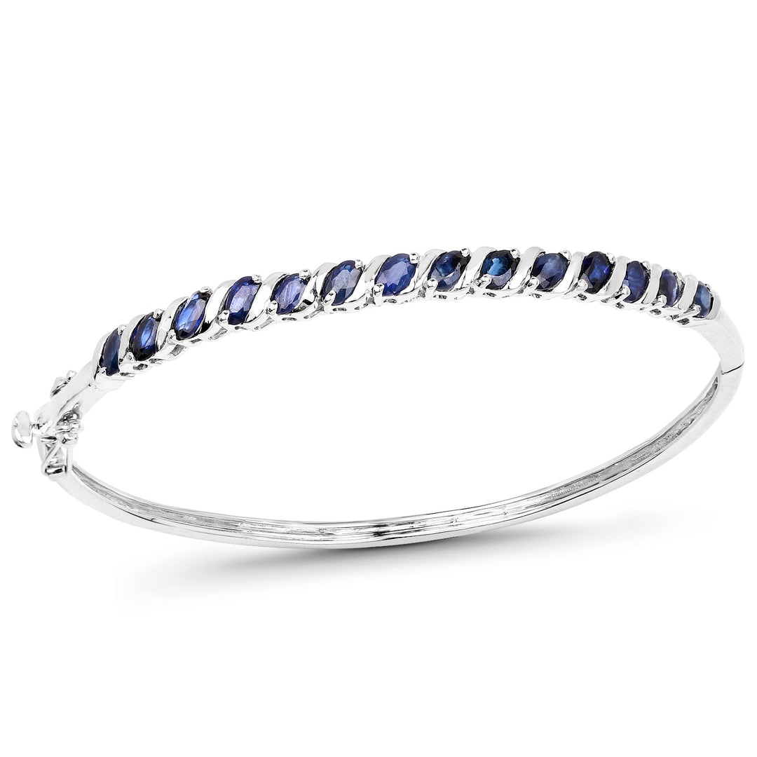 3.08 Carat Genuine Blue Sapphire .925 Sterling Silver Bangle