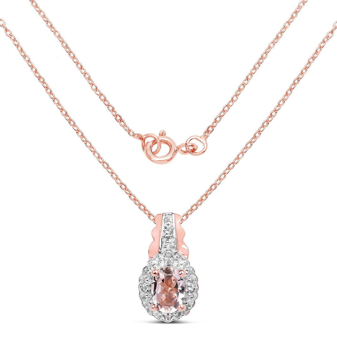 14K Rose Gold Plated 0.73 Carat Genuine Morganite &amp; White Topaz .925 Sterling Silver Pendant