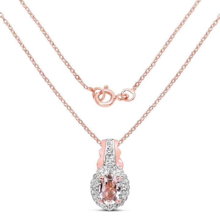 14K Rose Gold Plated 0.73 Carat Genuine Morganite &amp; White Topaz .925 Sterling Silver Pendant