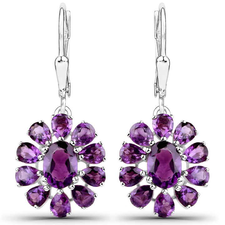 11.60 Carat Genuine Amethyst and White Topaz .925 Sterling Silver 3 Piece Jewelry Set (Ring, Earrings, and Pendant w/ Chain)