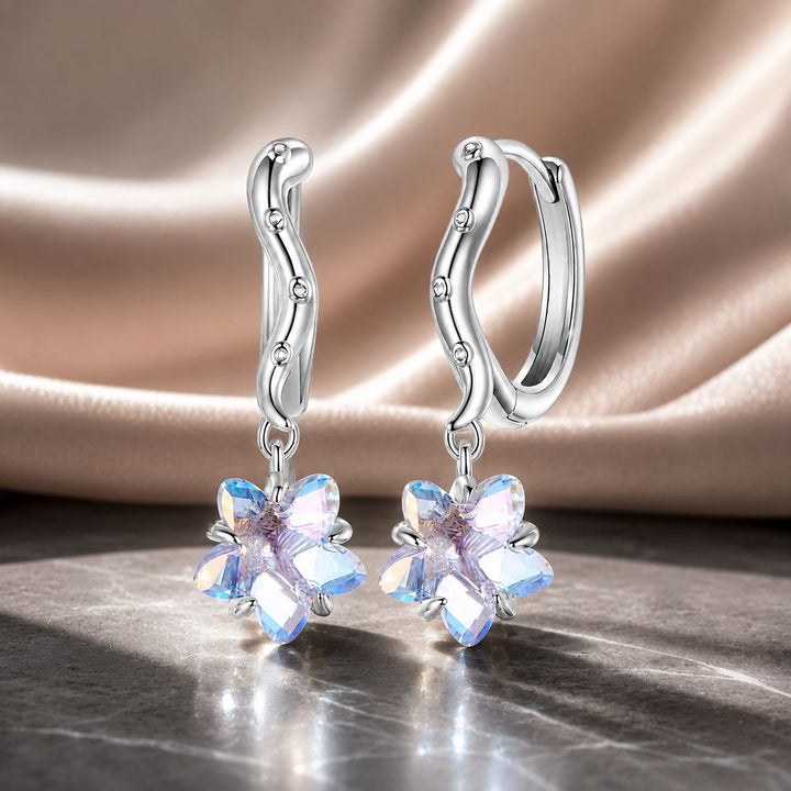 925 Sterling Silver Earrings with Transparent Glass and White Gold Plating for Women