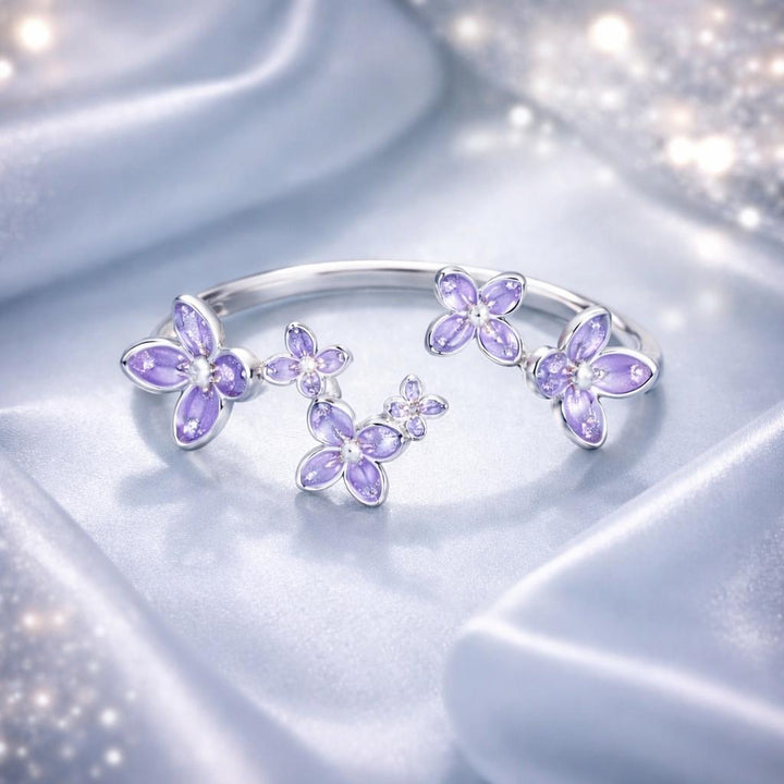 925 Sterling Silver White Gold Plated Ring with Enamel and CZ for Women