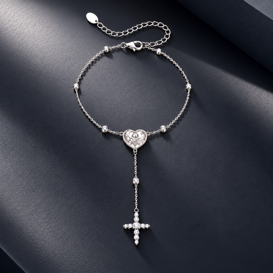 925 Sterling Silver White Gold Plated CZ Heart 15+6cm Bracelet for Women