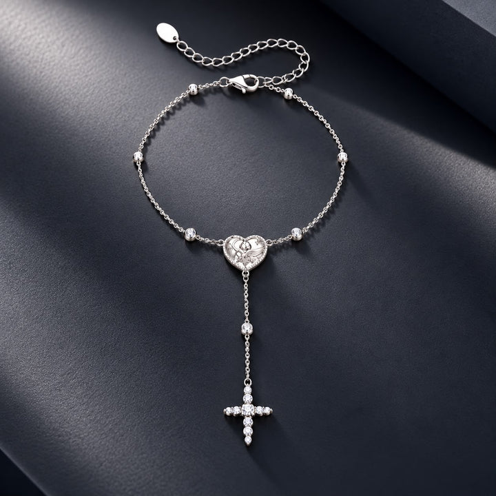 925 Sterling Silver White Gold Plated CZ Heart 15+6cm Bracelet for Women
