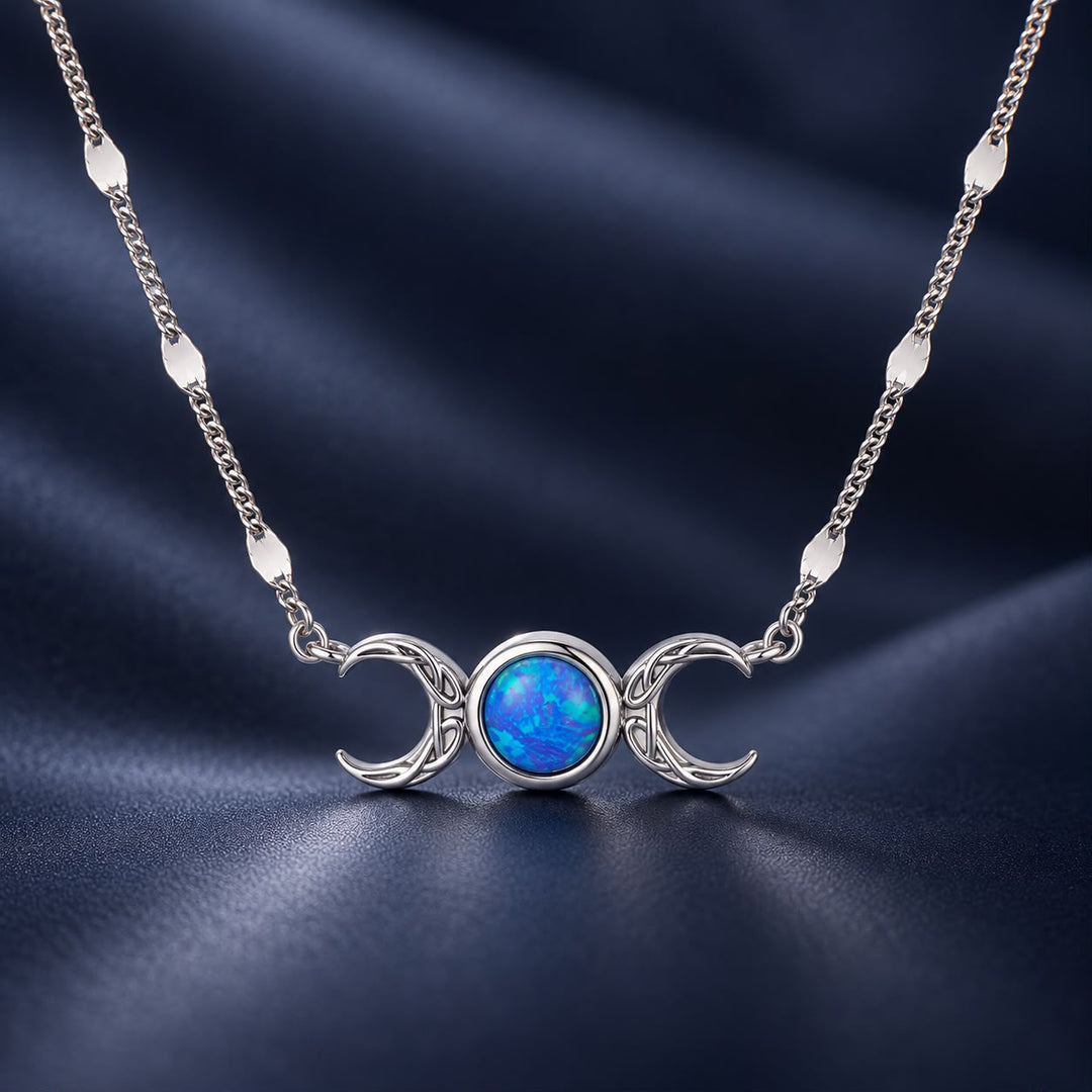 925 Sterling Silver White Gold Plated Synthetic Opal 40+5cm Pendant Necklace for Women