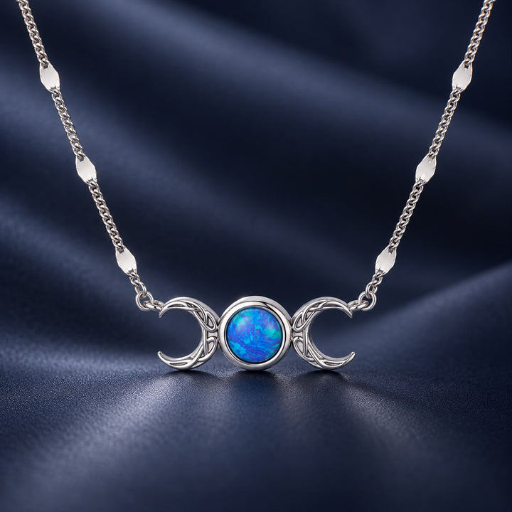 925 Sterling Silver White Gold Plated Synthetic Opal 40+5cm Pendant Necklace for Women