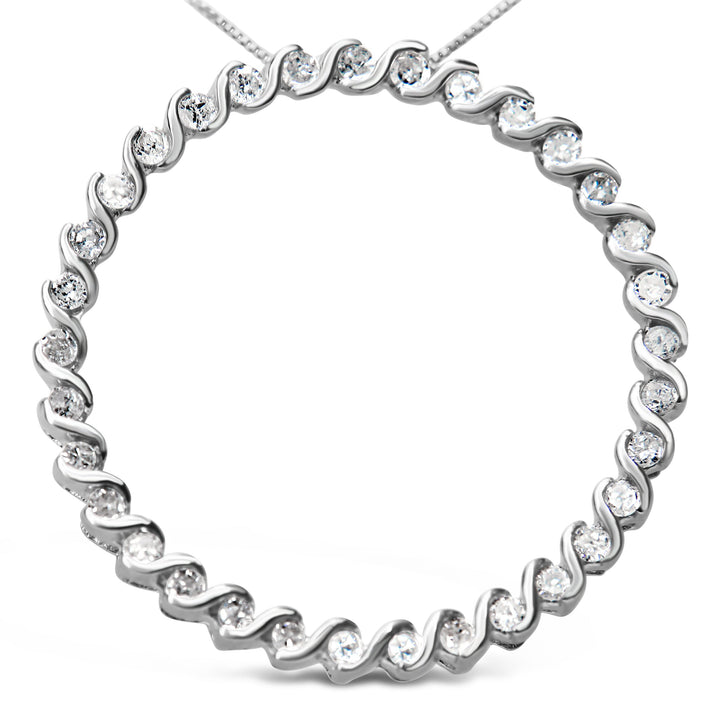 .925 Sterling Silver 3/4 Cttw Round Diamond Spiral Curved Circle Pendant 18" Necklace (I-J Color, I3 Clarity)