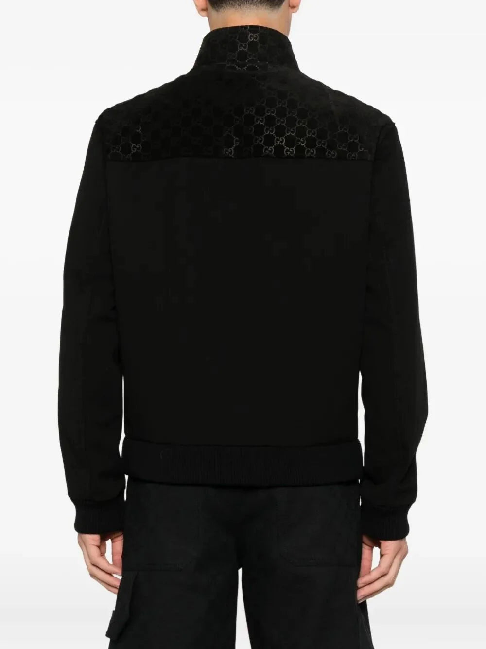 Gucci Men `Gg` Leather Bomber Jacket