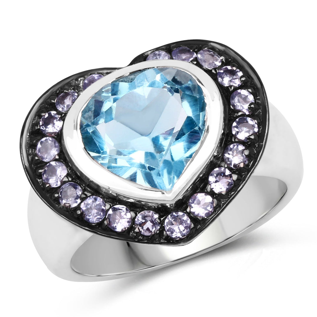 4.17 Carat Genuine Blue Topaz &amp; Tanzanite .925 Sterling Silver Ring