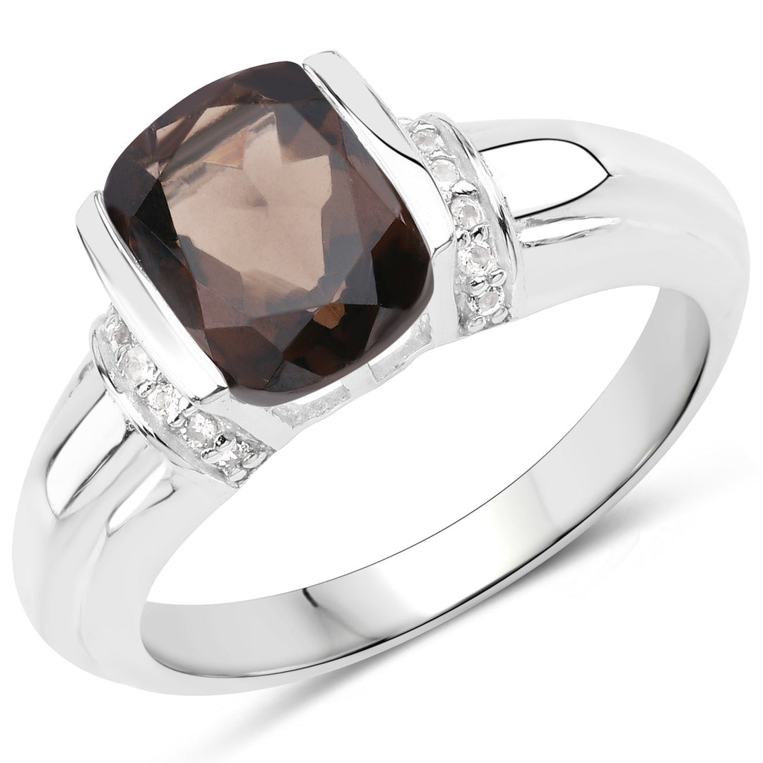 2.03 Carat Genuine Smoky Quartz &amp; White Topaz .925 Sterling Silver Ring