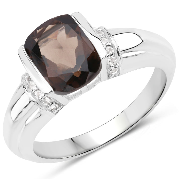 2.03 Carat Genuine Smoky Quartz &amp; White Topaz .925 Sterling Silver Ring