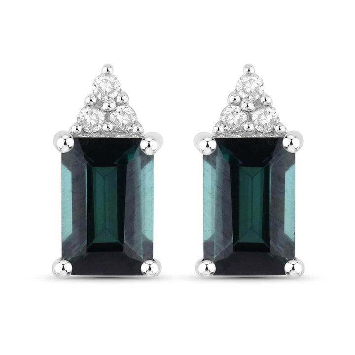 1.25 Carat Genuine Green Tourmaline and White Diamond 14K White Gold Earrings