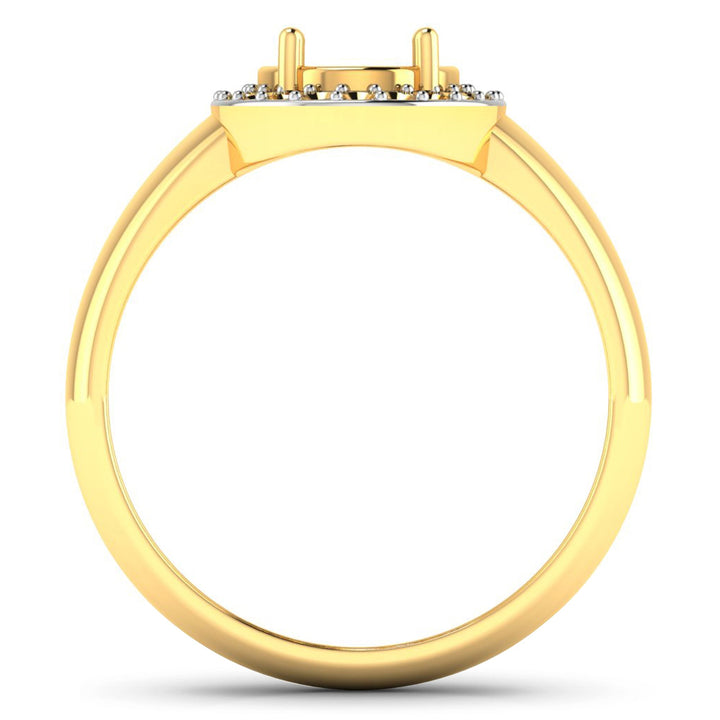 0.22 Carat Genuine White Diamond 14K Yellow Gold Semi Mount Ring - holds 9x7mm Oval Gemstone