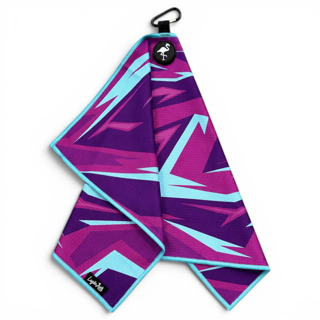 Neon Shockwave Golf Towel | 24” x 16” Microfiber Towel | Magnetic Clip &amp; Carabiner | Premium Golf Accessory