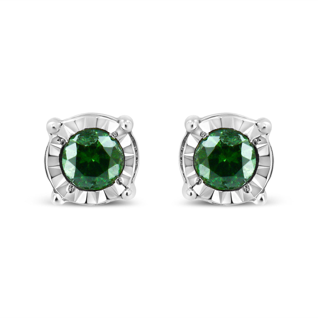 Sterling Silver Rose Cut Treated Green Diamond Solitaire Stud Earrings (0.25 cttw, Green Color, I2-I3 Clarity)
