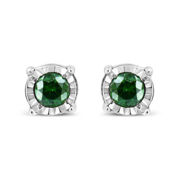 Sterling Silver Rose Cut Treated Green Diamond Solitaire Stud Earrings (0.25 cttw, Green Color, I2-I3 Clarity)