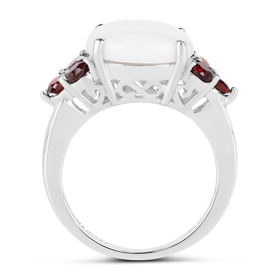 3.58 Carat Genuine Opal &amp; Garnet .925 Sterling Silver Ring