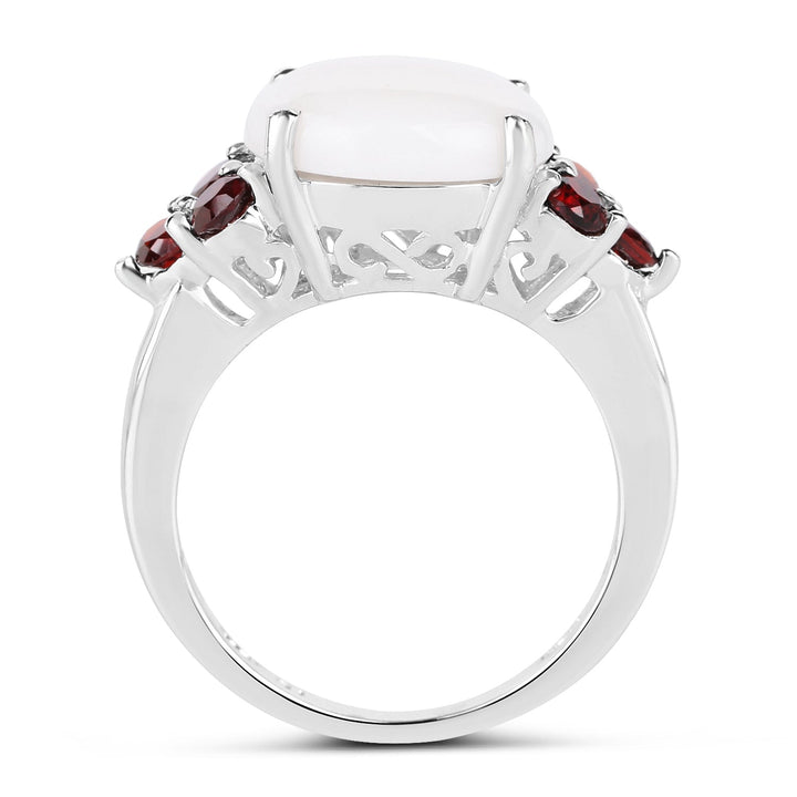 3.58 Carat Genuine Opal &amp; Garnet .925 Sterling Silver Ring