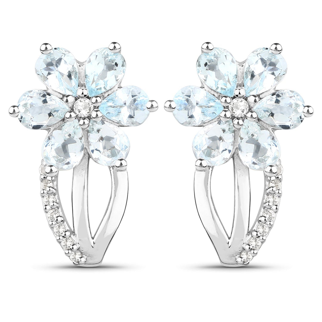 1.54 Carat Genuine Aquamarine and White Topaz .925 Sterling Silver Earrings