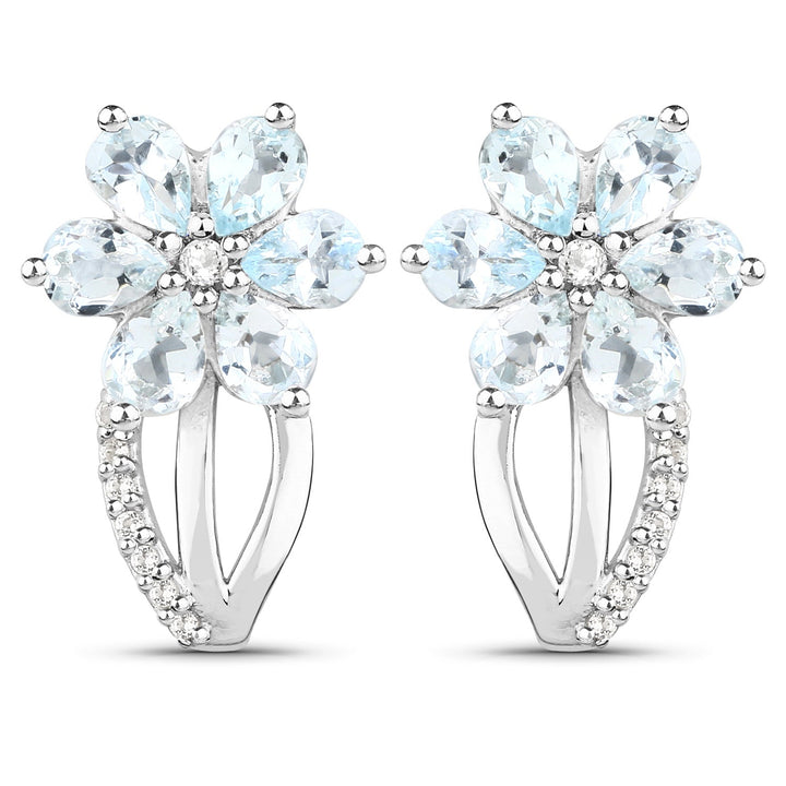 1.54 Carat Genuine Aquamarine and White Topaz .925 Sterling Silver Earrings