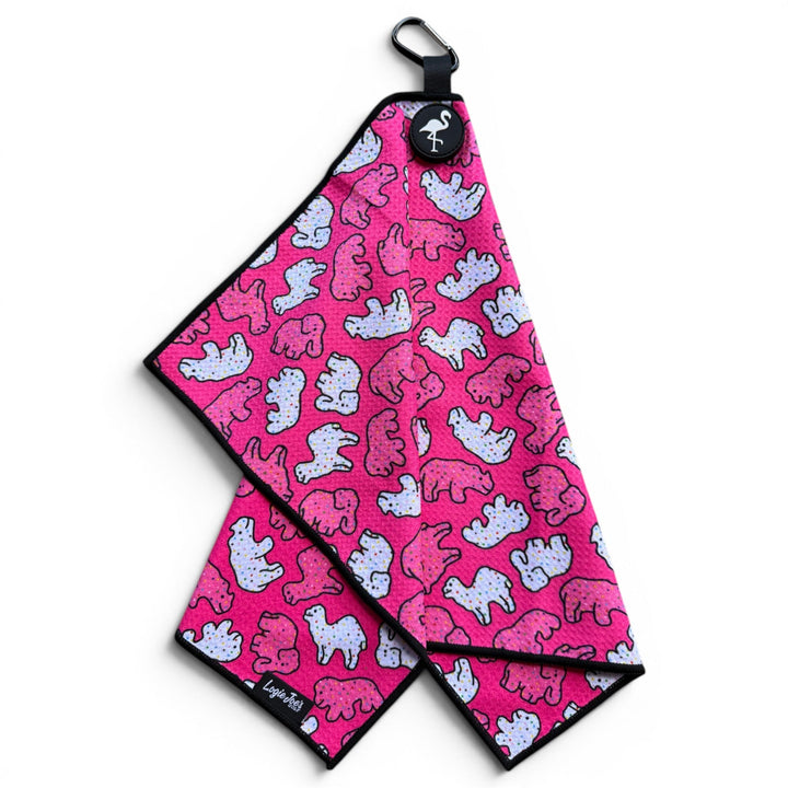 Frosted Animal Cookie Golf Towel | 24” x 16” Microfiber Towel | Magnetic Clip &amp; Carabiner | Premium Golf Accessory