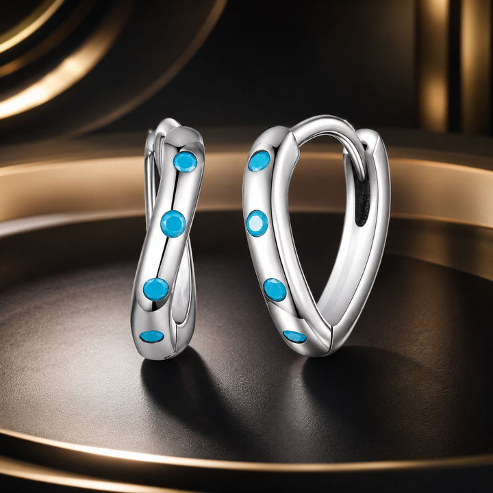 925 Sterling Silver Earrings with Synthetic Turquoise, Oxidized Finish, Size 12*2mm, Women