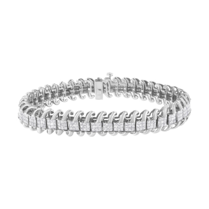 14K White Gold 5.0 Cttw Princess Cut Diamond 7" Invisible Set Wavy S-Link Tennis Bracelet (G-H Color, SI1-SI2 Clarity)
